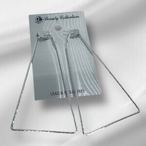 Silver Tone Statement Triangle Hoop Earrings 6" Party Women's Fashion Jewelry